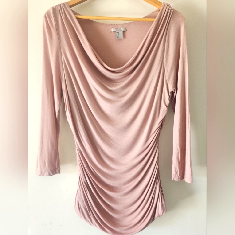 H&M Light Mauve Shirt Size Medium Stretchy With Mid Sleeves